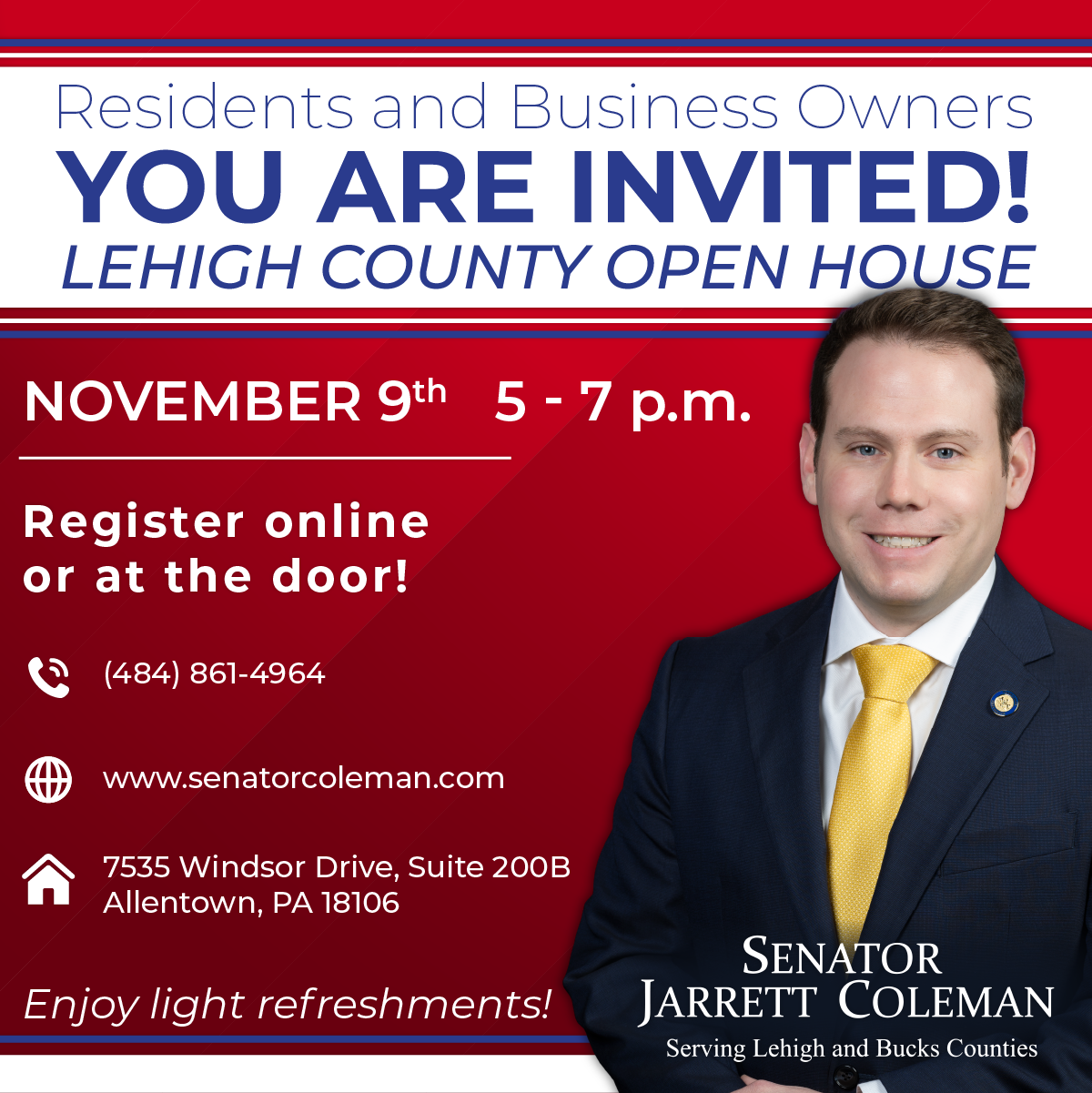 Lehigh County Open House Registration Senator Coleman
